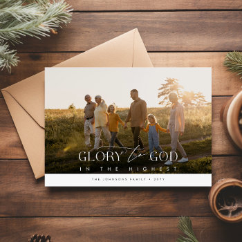 Glory To God Elegant Religious Photo Christmas Holiday Card by iTemplet at Zazzle