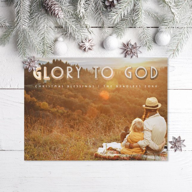 Glory to God Faux Gold Religious Christmas Photo Holiday Card (Creator Uploaded)