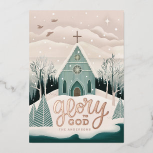 Glory to God   Gold Religious Christmas Church Foil Holiday Card