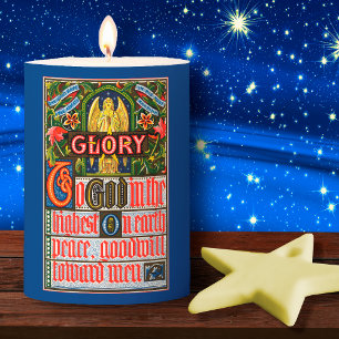 Glory to God in the Highest... 3"x4" blue Pillar Candle