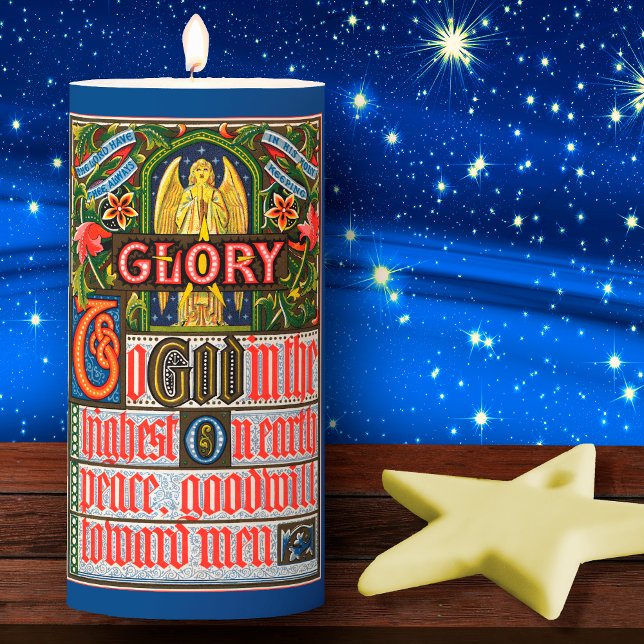 Glory to God in the Highest...3"x6" blue Pillar Candle (Creator Uploaded)
