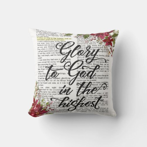 Glory to God in the Highest Bible Verse Page Throw Pillow