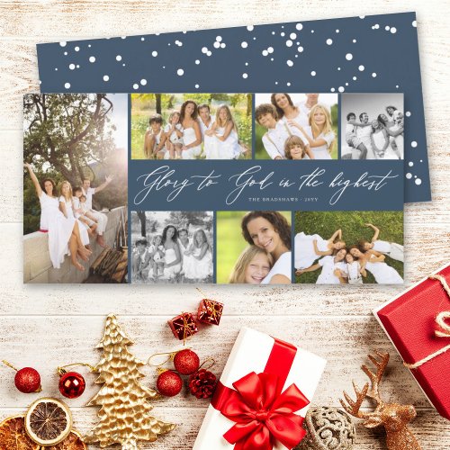 Glory To God In The Highest Stylish Script 7 Photo Holiday Card