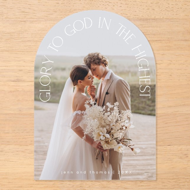 Glory To God modern arch photo religious Christmas Acrylic Invitations (Front)