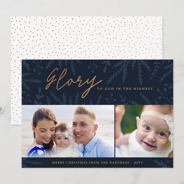 Glory to God | Navy Blue | Photo Holiday Card (Front/Back)