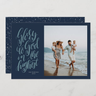 Glory to God navy Christian Christmas photo Holiday Card
