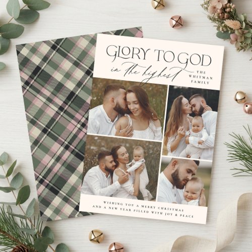 Glory to God Plaid Christmas Collage Photo Holiday Card