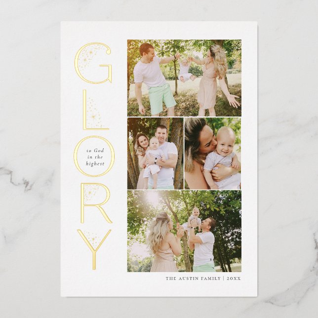 Glory to God Religious Christmas Foil Holiday Card (Front)