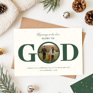 Glory to God Religious Family Photo Christmas Holiday Card