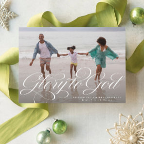 Glory to God religious one photo elegant Christmas Holiday Card