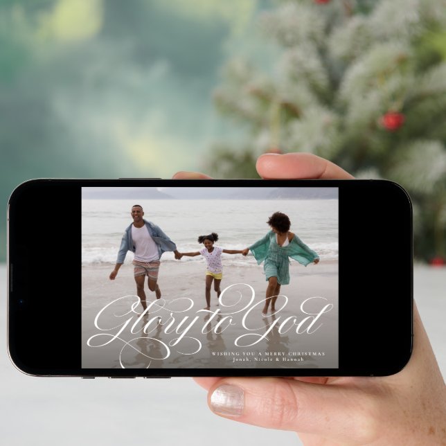 Glory to God religious one photo elegant Christmas Holiday Card (Front Digital)