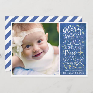 Glory to God Verse Photo Christmas Blue Holiday Card