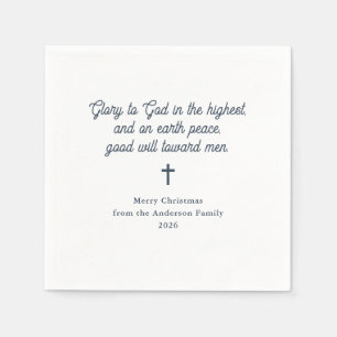 Glory to God White and Navy Blue Christmas Napkins