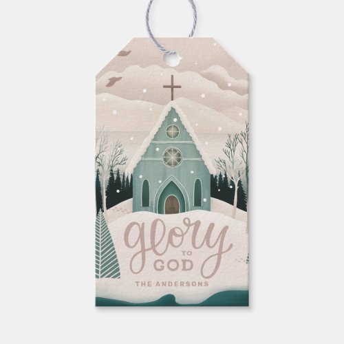 Glory to God Winter church Religious Christmas Gift Tags