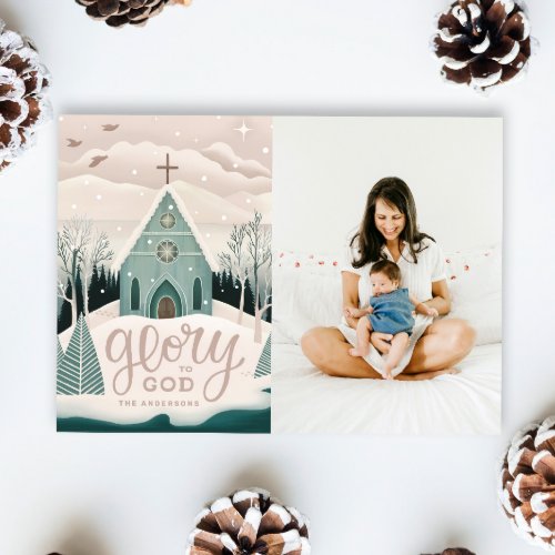 Glory to God Winter church Religious Christmas Holiday Card