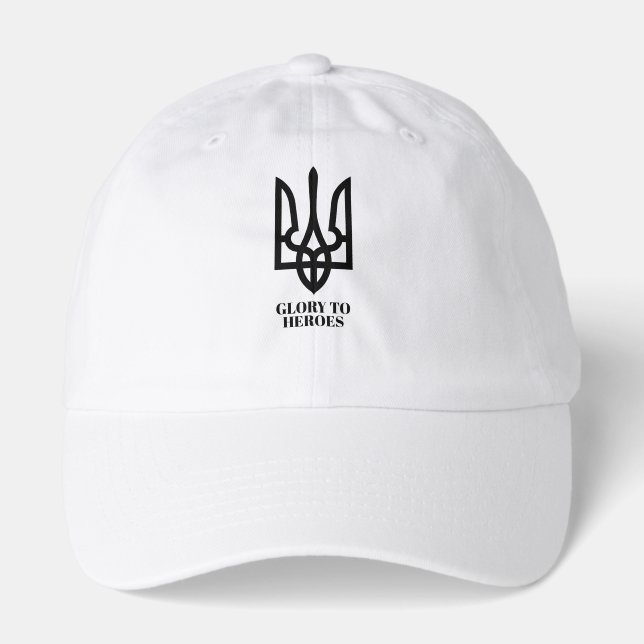 Glory To Heroes & Ukrainian Trident Coat of Arms  Hat (Front)