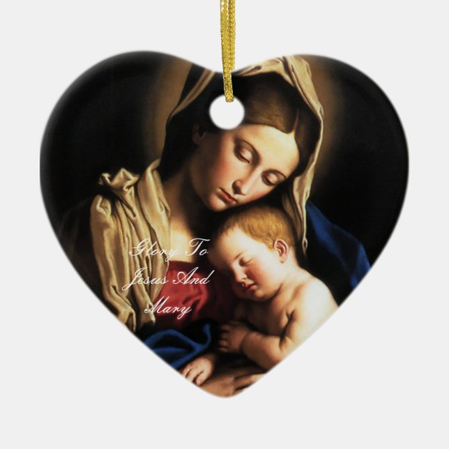 glory to jesus and mary ceramic ornament (Front)