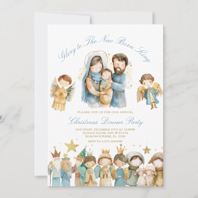 Glory To New Born King Nativity Christmas Dinner Invitation (Front)