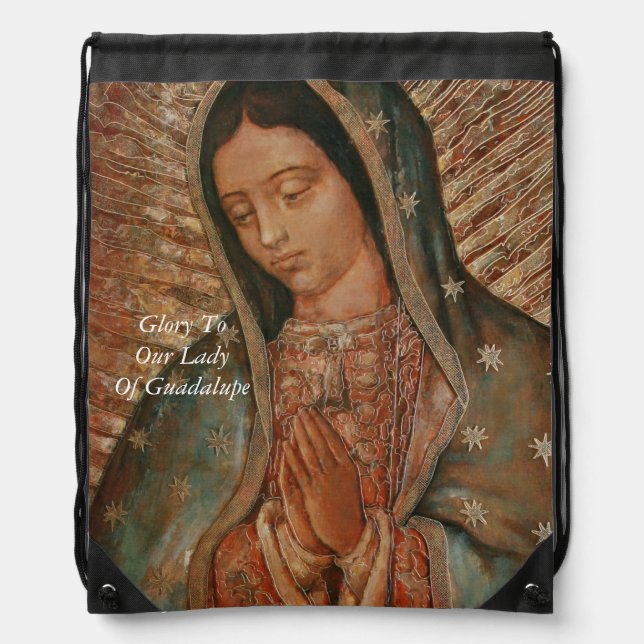 Glory To Our Lady Of Guadalupe Drawstring Bag (Front)