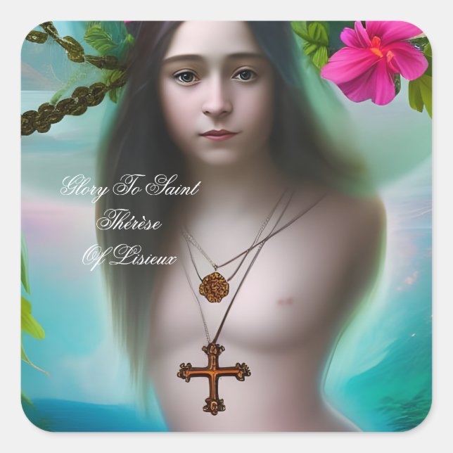 glory to saint therese of lisieux   square sticker (Front)