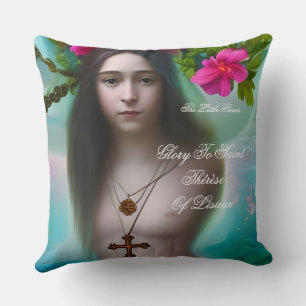 glory to saint therese of lisieux throw pillow