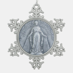 Glory To The Miraculous Medal Snowflake Pewter Christmas Ornament