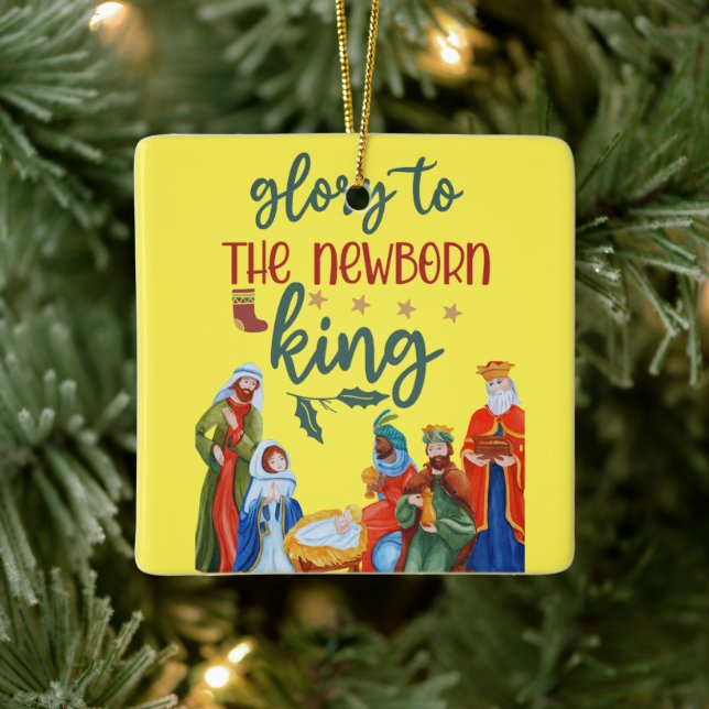 Glory to the newborn king  ceramic ornament (Tree)