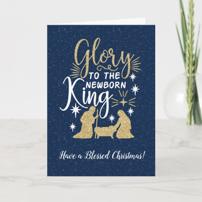 Glory to The Newborn King Glitter Christmas Card (Front)