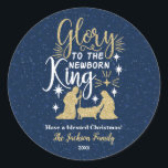Glory to The Newborn King Glitter Christmas Classic Round Sticker<br><div class="desc">Religious Christmas Gift Stickers in blue and gold with wordings: "Glory to the newborn king"</div>