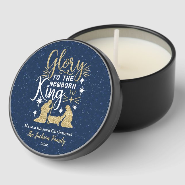 Glory to The Newborn King Glitter Christmas Gift Mini Candle Favors (Corner)