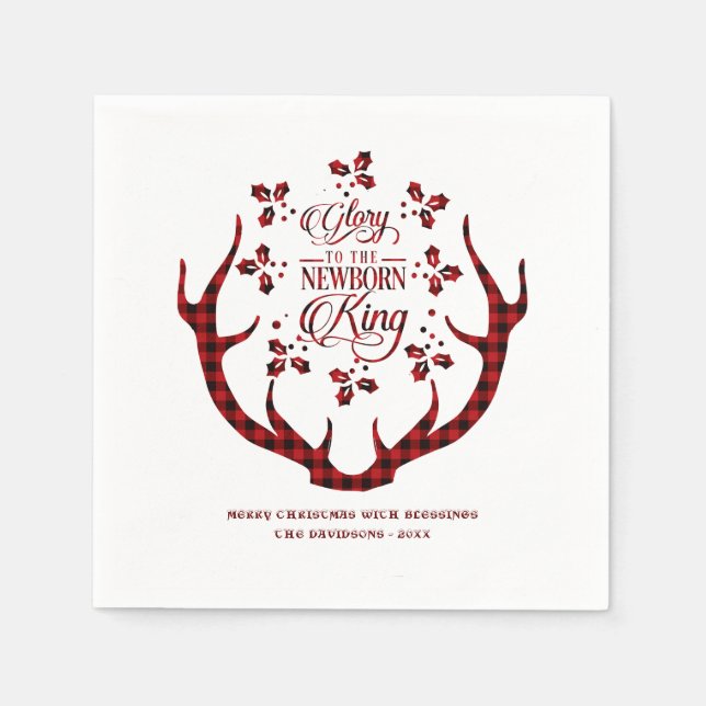 Glory To The Newborn King Red Buffalo Christmas Napkins (Front)