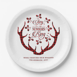 Glory To The Newborn King Red Buffalo Christmas Paper Plates