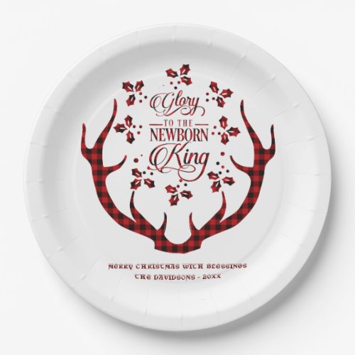 Glory To The Newborn King Red Buffalo Christmas Paper Plates