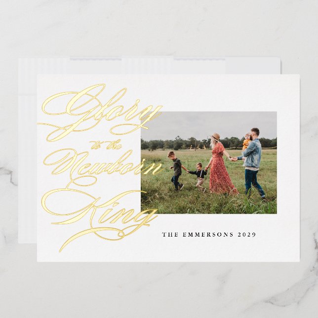 Glory to the Newborn King, Religious Christmas Foil Holiday Card (Envelope)