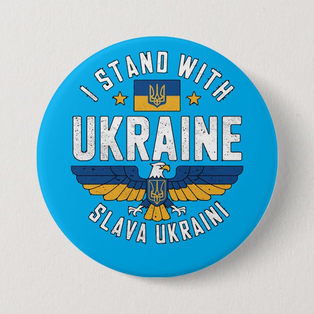 Glory to Ukraine Eagle Symbol For Ukraine Freedom Button (Front)