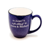 Gloss Speckled Blue Santa Fe GPS Bistro Mug<br><div class="desc">High quality glossy ceramic mug.  Add your own custom text and make it personal.   Enter the degree symbol " ° " as a period.  We will include the symbol on the finished product.  Great for Newlyweds.</div>