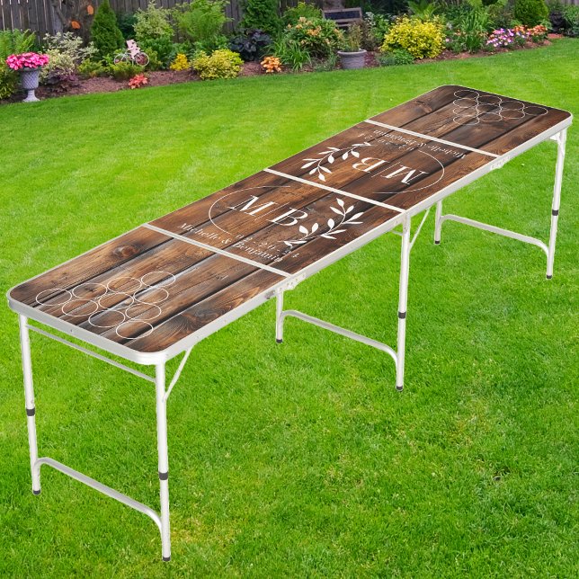 Gloss Stain Board Modern Leaf Wedding Monogram Beer Pong Table (Creator Uploaded)