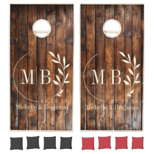 Gloss Stain Boards Leaf Wedding Monogram Cornhole Set