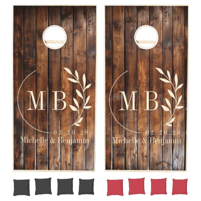 Gloss Stain Boards Leaf Wedding Monogram Cornhole Set (Set)