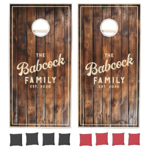 Gloss Stain Boards Retro Family Name & Year Cornhole Set