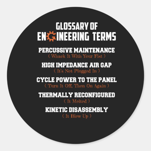Glossary Of Engineering Terms Engineer Definitions Classic Round Sticker (Front)