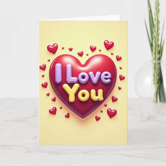 Glossy 3D Hearts I Love You Card (Front)