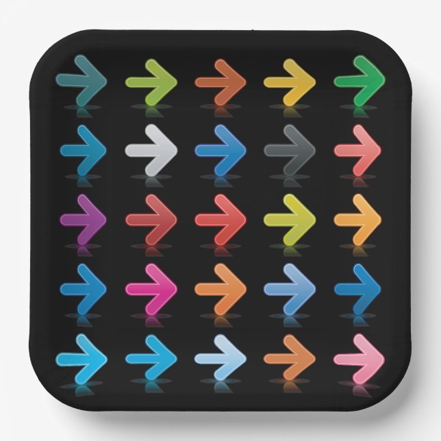 Glossy Arrows Set Vibrant Directional Pointers Paper Plates (Front)