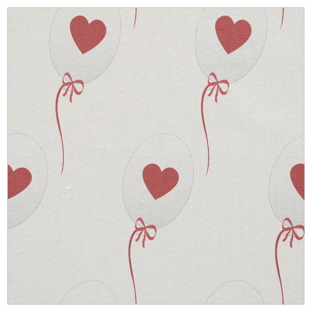 Glossy Balloon Red Hearts Pattern Fabric (Swatch)