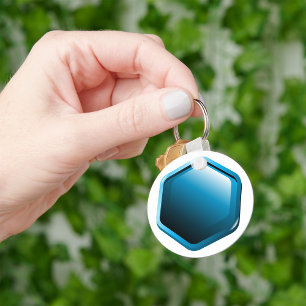 Glossy Blue Hexagon Icon Modern Geometric Keychain
