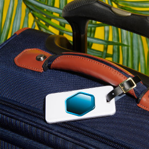 Glossy Blue Hexagon Icon Modern Geometric Luggage Tag