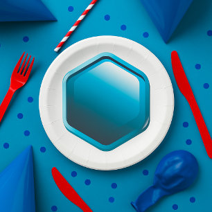 Glossy Blue Hexagon Icon Modern Geometric Paper Plates
