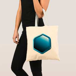 Glossy Blue Hexagon Icon Modern Geometric Tote Bag