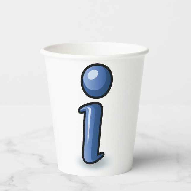Glossy Blue Information Icon Symbol Paper Cups (Front)