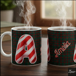 Glossy Candy Cane Striped Christmas Letter A Coffee Mug